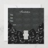 Black Damask Black Invitation White Silver 35th Bi Kaart (Achterkant)