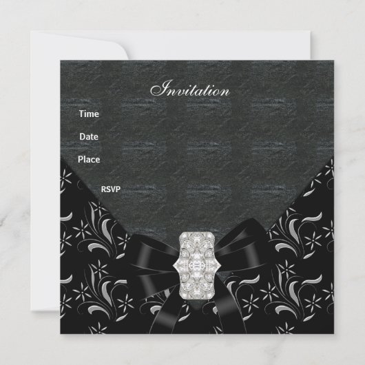 Black Damask Black Invitation White Silver 35th Bi Kaart (Achterkant)