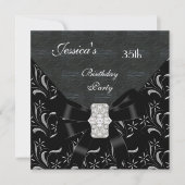 Black Damask Black Invitation White Silver 35th Bi Kaart (Voorkant)