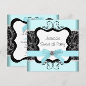 Black Damask Blauwgroen Black Sweet 16 Verjaardags Kaart (Voorkant / Achterkant)