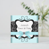 Black Damask Blauwgroen Black Sweet 16 Verjaardags Kaart (Staand voorkant)