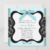 Black Damask Blauwgroen Black Sweet 16 Verjaardags Kaart (Achterkant)