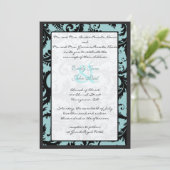 Black Damask Blauwgroen Blue Wedding Invitation Kaart (Staand voorkant)