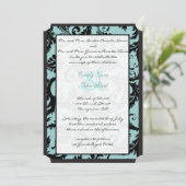 Black Damask Blauwgroen Blue Wedding Invitation Kaart (Staand voorkant)