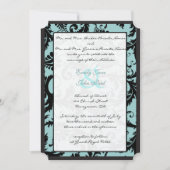 Black Damask Blauwgroen Blue Wedding Invitation Kaart (Voorkant)