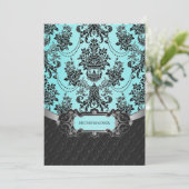 Black Damask Blue Wedding Invitations Kaart (Staand voorkant)
