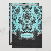 Black Damask Blue Wedding Invitations Kaart (Voorkant / Achterkant)