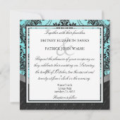 Black Damask Blue Wedding Invitations Kaart (Achterkant)