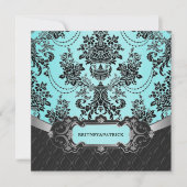 Black Damask Blue Wedding Invitations Kaart (Voorkant)