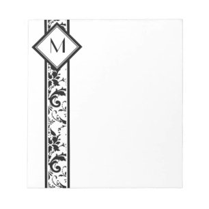 Black Damask Border en Monogram Notitieblok