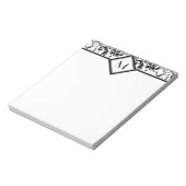 Black Damask Border en Monogram Notitieblok (Linkerzijde)