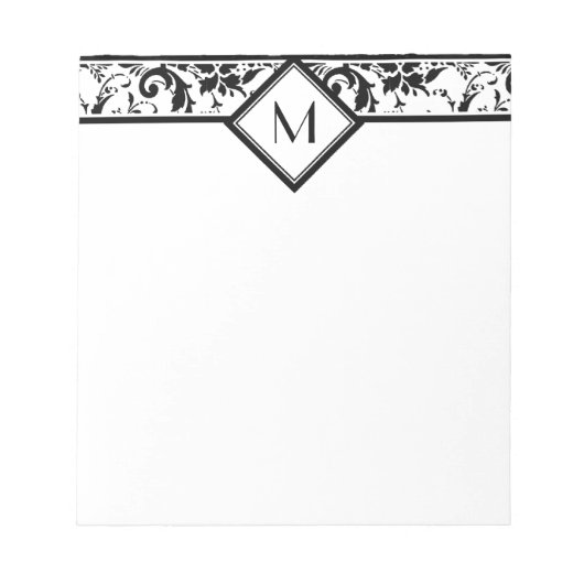 Black Damask Border en Monogram Notitieblok (Voorkant)