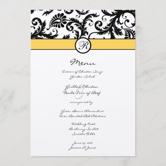 Black Damask Borders Wedding Invitation Menu (Voorkant)