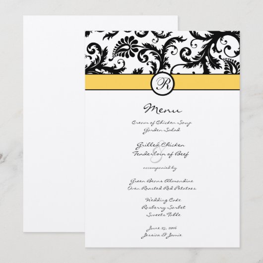 Black Damask Borders Wedding Invitation Menu (Voorkant / Achterkant)