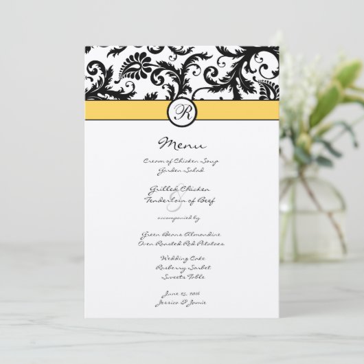 Black Damask Borders Wedding Invitation Menu (Staand voorkant)