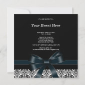 Black Damask Bow Black Stropdas Party Event Sjablo Kaart (Achterkant)