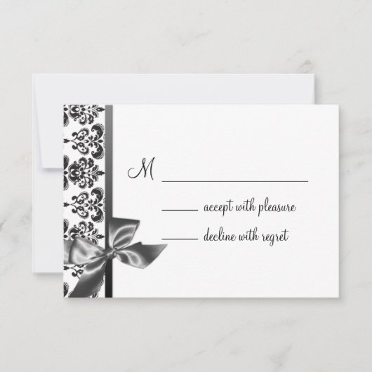 Black Damask Bow RSVP Kaartje (Voorkant)
