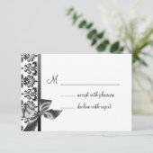 Black Damask Bow RSVP Kaartje (Staand voorkant)