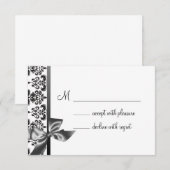Black Damask Bow RSVP Kaartje (Voorkant / Achterkant)