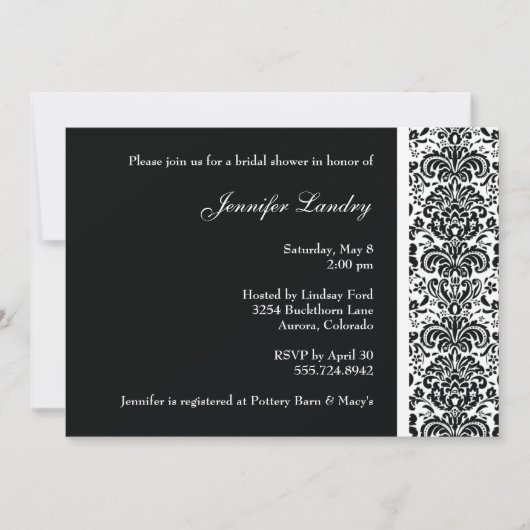 Black Damask Bridal Shower Kaart (Voorkant)