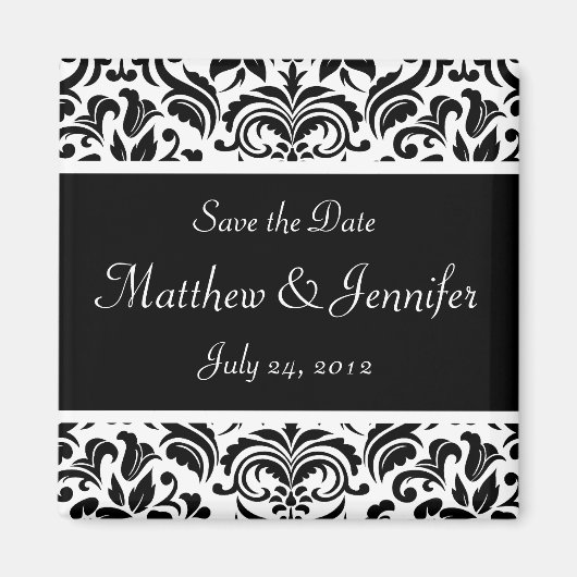 Black Damask Bruiloft Aankondiging Save the Date Magneet (Voorkant)