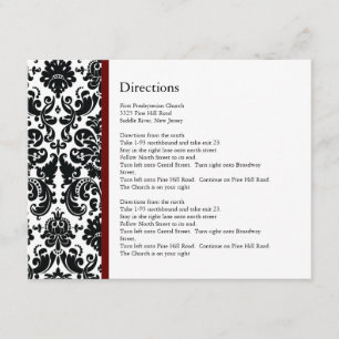 Black Damask Burgundy Accent Direction Card Informatiekaartje