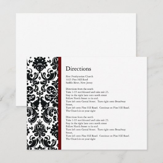 Black Damask Burgundy Accent Direction Card Informatiekaartje (Voorkant / Achterkant)