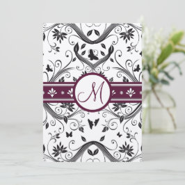Black Damask Butterfly Swirls Plum Wedding Invites Kaart