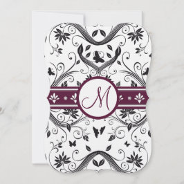 Black Damask Butterfly Swirls Plum Wedding Invites Kaart