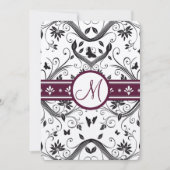Black Damask Butterfly Swirls Plum Wedding Invites Kaart (Voorkant)