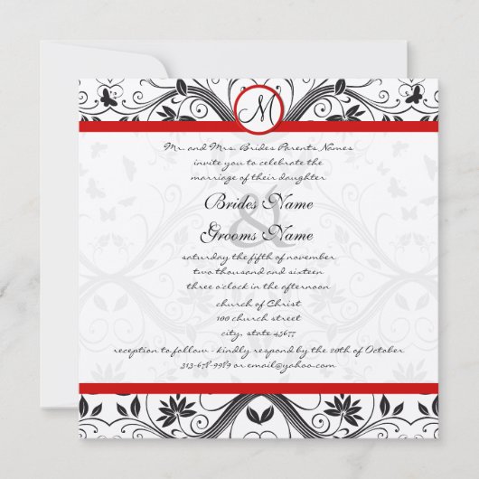 Black Damask Butterfly zwemt Red Trim Weddenschap Kaart (Voorkant)