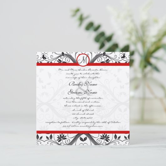 Black Damask Butterfly zwemt Red Trim Weddenschap Kaart (Staand voorkant)