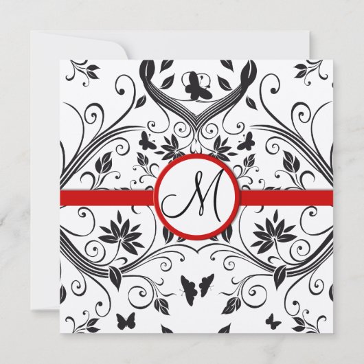 Black Damask Butterfly zwemt Red Trim Weddenschap Kaart (Achterkant)