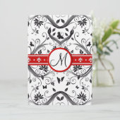 Black Damask Butterfly zwemt Red Wedding Invites Kaart (Staand voorkant)