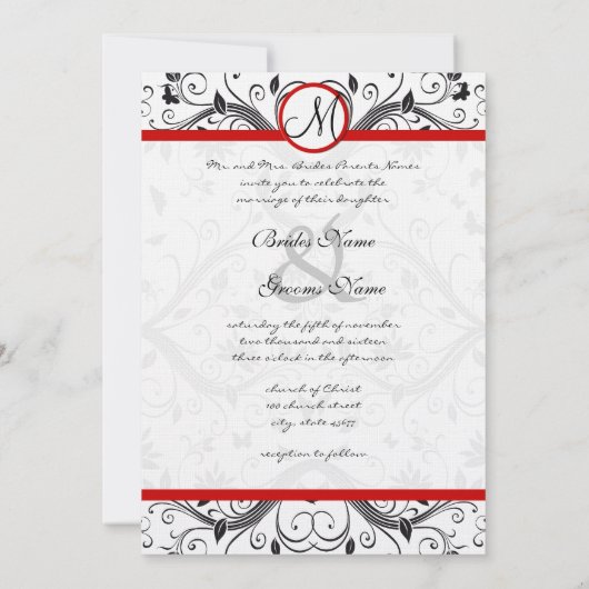 Black Damask Butterfly zwemt Red Wedding Invites Kaart (Achterkant)