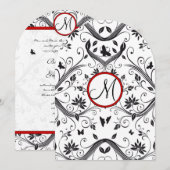 Black Damask Butterfly zwemt Red Wedding Invites Kaart (Voorkant / Achterkant)