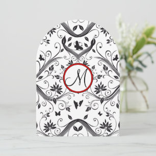 Black Damask Butterfly zwemt Red Wedding Invites Kaart