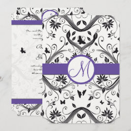 Black Damask Butterfly zwemt Red Wedding Invites Kaart