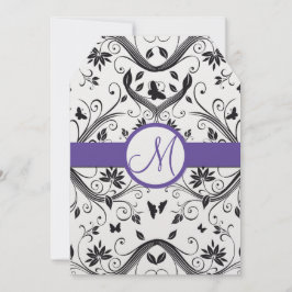 Black Damask Butterfly zwemt Red Wedding Invites Kaart