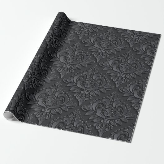 Black Damask Cadeaupapier (Uitgerold)