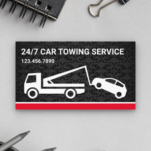 Black Damask Car Towing Service Tow Truck Visitekaartje
