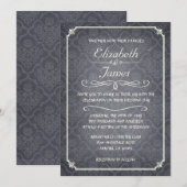 Black Damask  Chalkboard Wedding Invitation Kaart (Voorkant / Achterkant)