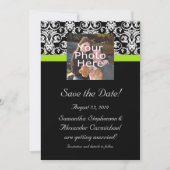 Black Damask Chartreuse Green Photo Save the Date Kaart (Voorkant)