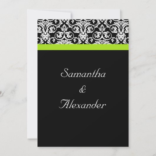 Black Damask Chartreuse Green Photo Save the Date Kaart (Achterkant)