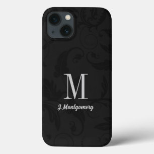Black Damask Classic Monogrammed Case-Mate iPhone Case