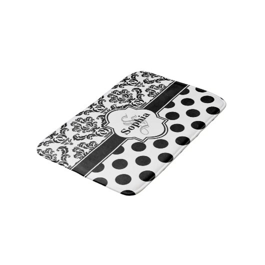 Black Damask Cute Polka Dots Badmat (Gekanteld)
