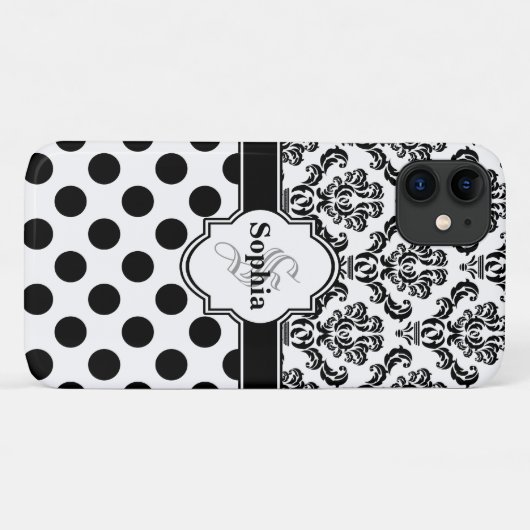 Black  Damask Cute Polka Dots i Case-Mate iPhone Case (Achterkant (horizontaal))