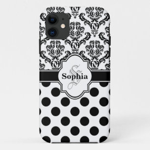 Black Damask Cute Polka Dots i iPhone 11 Hoesje