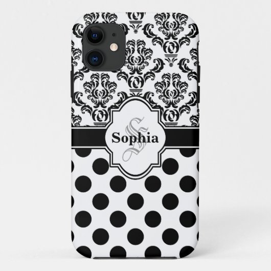 Black Damask Cute Polka Dots i Case-Mate iPhone Case (Achterkant)