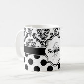 Black  Damask Cute Polka Dots Koffiemok (Voorkant links)